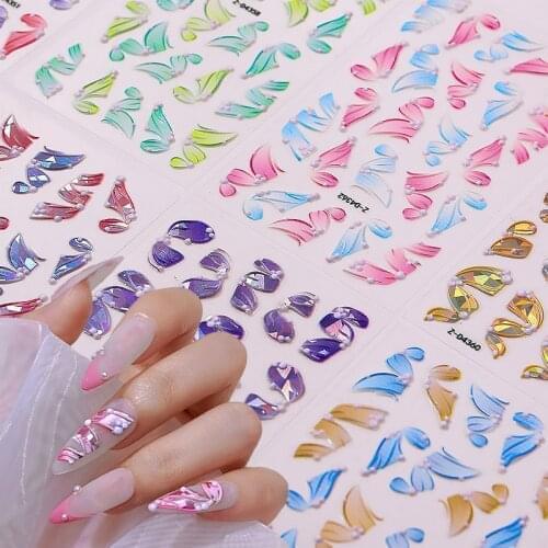 5D Relief Stickers For Nails Holographics Ribbon Bowknot Transfer Sliders Nail Decals Butterfly Flowers Nail Stickers Manicures