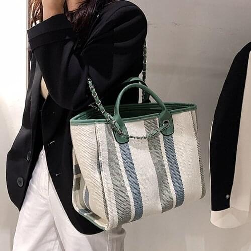 Luxury Women Canvas Handbags Shoulder Bags Designer Large Capacity Ladies Tote Bags High Quality Female Chain Big Messenger Bag
