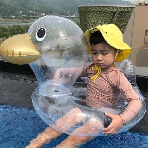 Cute Transparent Duck Baby Swimming Ring Inflatable Baby Bath Swim Circle Floating Baby Seat Swimming Pool Toys
