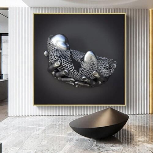 Modern Metal Figure Statue Canvas Painting Baby Sculpture Wall Art Poster Print Wall Picture for Living Room Cuadros Home Decor