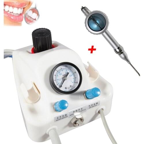 Dental Portable Air Turbine Unit Work Water Syringe 4 Hole + Air Prophy Polisher 4 Hole Blue/Orange