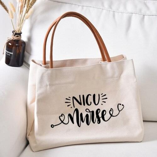 NICU Nurse Personalized Canvas Tote Bag Printed Handbag Gift for Nursing Work Shopping Bag Women Lady Beach Bag Dropshipping