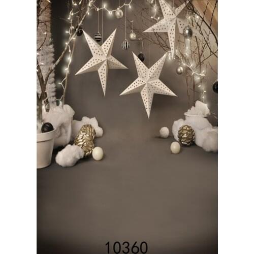 Fabric Cloth Custom Photography Backdrops Prop Christmas Decor White Star String Lights Vinyl Backgrounds Photo Studio Party