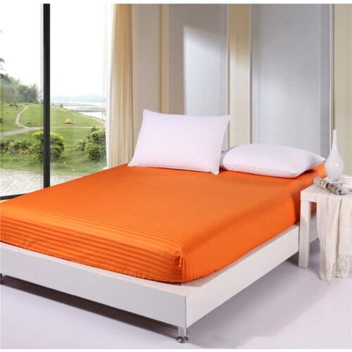 3pcs 100% Cotton Solid Color Fitted Sheet Stripe Mattress Cover Four Corners With Elastic Band Bed Sheet Plus pillowcase