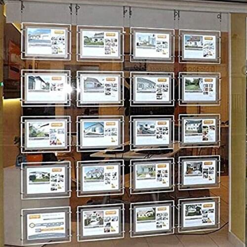Pack/12units) A3 Double Sided eal Estate Office Window Hanging Illuminated Poster Frames ,Retail Window Displays Systems
