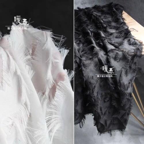 Embroidered Chiffon Gauze Fabric Eyes Pattern Feather Tassel DIY Decor Patchwork Skirt Gown Wedding Dress Lace Designer Fabric