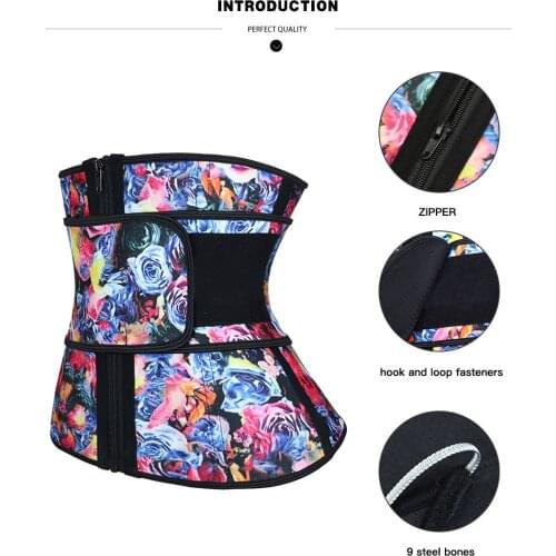 High Compression Waist Trainer Cincher Zipper Rose Printing Tummy Lose Weight Latex Body Shapers Corsets