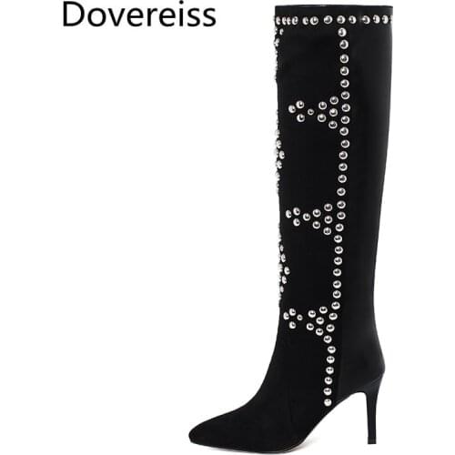Dovereiss Fashion Womens Shoes Winter concise Pure color new sexy Slip on Knee high boots Stilettos heels 33-42