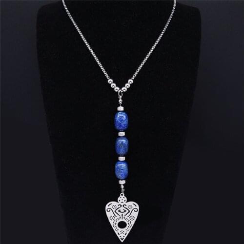 2021 Blue Natural Stone Stainless Steel Long Divine Necklaces for Women Silver Color Big Necklaces Jewelry collier femme NXS04