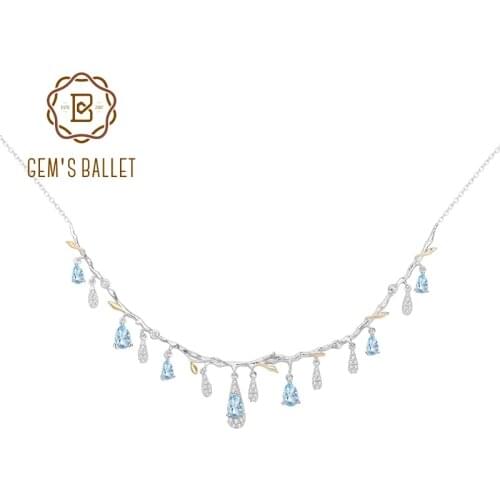 GEMS BALLET 925 Sterling Silver Handmade Flower Bud Necklace Natural Sky Blue Topaz Gemstone Necklace For Women Wedding Jewelry