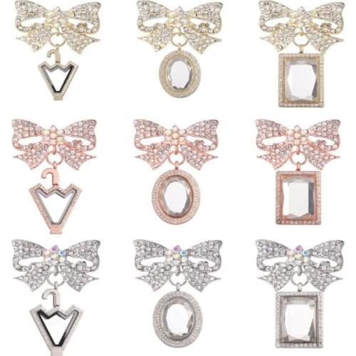 10Pcs Exquisite Square Butterfly Brooch Umbrella Glass Locket Finding Essential Oil Diffuser Locket Jewelry Handcraft
