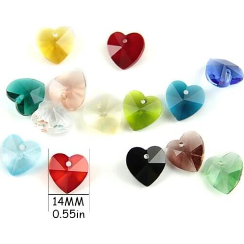 14mm Colored Crystal Heart Handmade Products Crystal Chandelier Beads with Single Hole for Diy Garland Jewelry Making