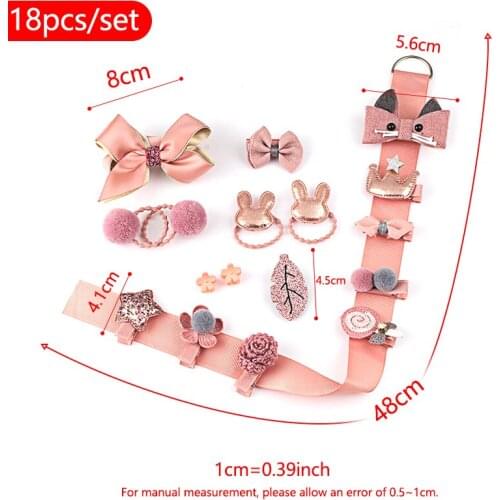 18 pcs / set Head wear Set Child Elastic Bow knot Hair Clips Crown Rabbit Flower Barrettes Hairpins Kids Girls Hair Rope Jewelry