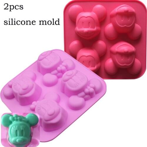 2pcs/set Minnie silicone mold for cake pastry baking mickey shape soap Jelly pudding ice mould silicone chocolate candy fondant