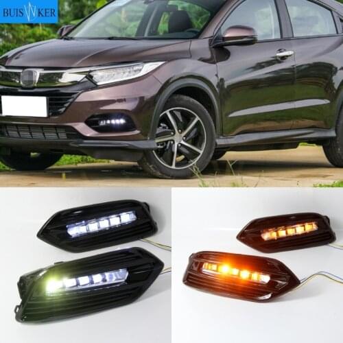 2PCS LED Daytime Running Light For Honda HRV HR-V Vezel 2019 2020 Yellow Turn Signal Function 12V Car DRL Fog Lamp Decoration