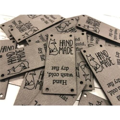 55pcs custom Leather Tags for Knitting Crochet sewing, Leather label for handmade items, labels for hats, clothing logo labels