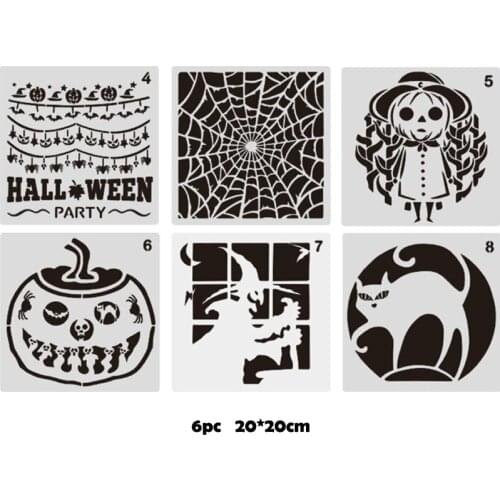 6pc Halloween Stencil Painting Template DIY Coloring Embossing Accessories Scrapbook Album Decor Office School Supplies Reusable