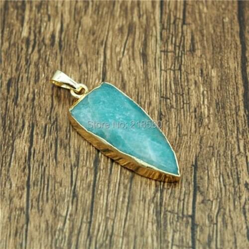 Amazonite Stone Dagger Shaped Pendant- Gold or Silver Bezel Charm Pendant