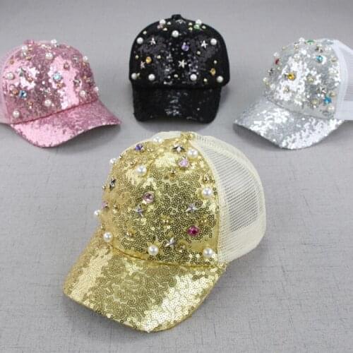 Summer Baseball Cap New Children 's Sequin Net Cap Boys and Girls Adjustable Outdoor Beach Sunscreen Parent Child Cap 2021 New