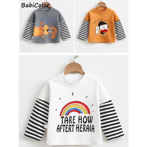 BabiColor Childrens Clothing Baby Boy Long Sleeved T-shirt Stripe Pattern Spring Fall Kids Clothes Sweatshirt Cotton Tops