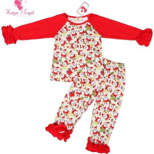 Kaiya Angel Toddler Girl Clothing Christmas Children Girl Clothing Father Christmas Raglans Leggings 2 Piece With Ruffles