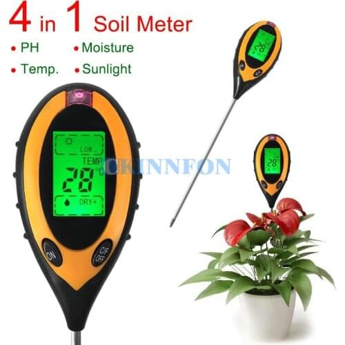 DHL 20PCS 4 In 1 Digital pH Moisture Sunlight Soil Meter Temperature Moisture Sunlight Tester Value Instrument Garden Plant