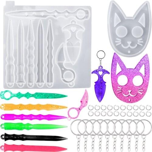 Self-Defense Keychain Resin Mold Animal Epoxy Resin Casting Tools Silicone self-Defense Finger Keychain Mold with 10 Key Rings
