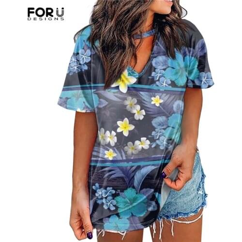 FORUDESIGNS Womens T-Shirt Hawaiian Marine Hibiscus Flower Plumeria 2021 Casual FemaleSummer Short Sleeve Clothing Top Mujer