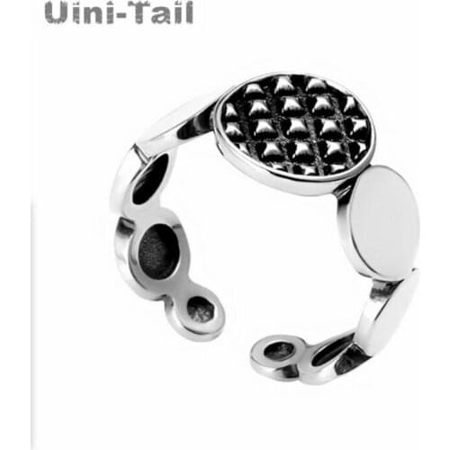 Uini-Tail hot sale new 925 silver geometric mosaic round ring fashion trend personality dynamic retro open ring wholesale ED763