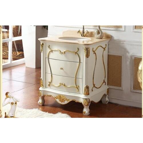 Antique European style bathroom cabinet combination oak washbasin cabinet simple European solid wood modern minimalist bathroom