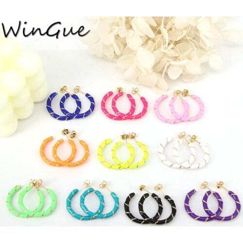 Round Circle Enamel Earrings For Women Simple Earring Geometric Stud Earring Fashion Jewelry