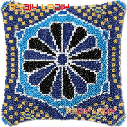 Latch Hook Cushion Blue Mandala DIY Needlepoint Kits Chunky Acrylic Yarn Arts Crocheting Lofty Pillow Case Hobby & Crafts