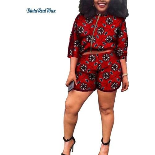 2021 Summer African Woman Print Top and Short Pant Sets Cotton Fashion Short Sleeve Mini Pant African Clothes for Women WY8833