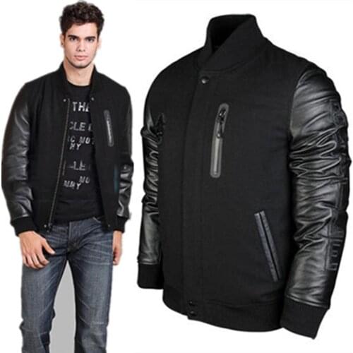 6XL Fashion Vintage Mens Cowhide Woolen Coat Genuine Leather Jackets Japanese Baseball Uniform Street Coats Man Spring Winter