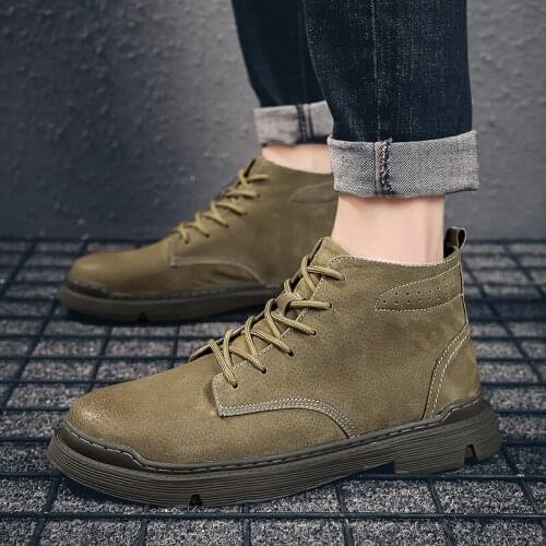ZEEKSON IINS Trend Mens Martin Boots Winter Warm Army Green Tooling Shoes Outdoor Leisure Walking Non-slip Sports Mens Shoes