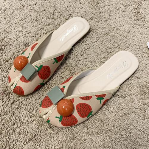 Lisapie Women Mules Closed Toe Cloth Shoes Round Toe Backless Casual Flat Slippers Comfortable Print Color Summer Beach sandals