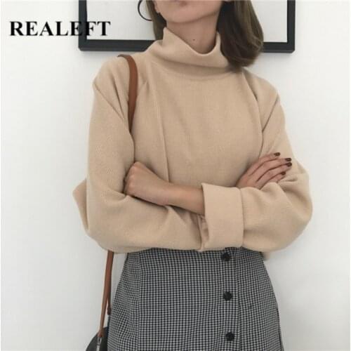 REALEFT 2020 New Autumn Winter Warm Turtleneck Sweater Chic Knitted Womens Sweater Casual Loose Long Sleeve Pullovers Female