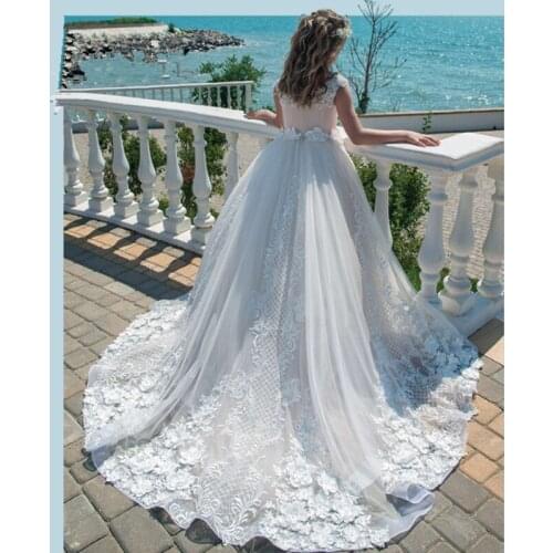 2021 New Flower girl Dress for Wedding Lace Applique Satin Kids Birthday Party Dress Pageant Gown