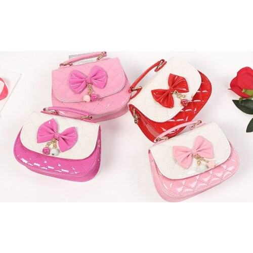 2021 New Womens Bags PU Leather Solid Color Mini Messenger Bag Pink Bow Waterproof Clutch Lady Fashion Princess Style Pouch