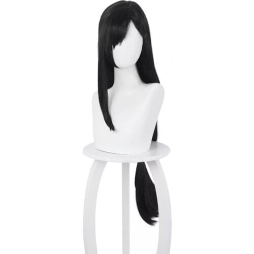 Final Fantasy FF7 Wigs Tifa Lockhart Wig 100cm Black Straight Side Parting Styled Synthetic Hair Cosplay Wig + Wig Cap