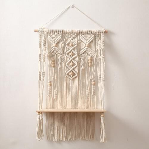 Hanging Planter Basket Woven Tapestry Hanging Shelf Bohemian Cotton Rope Planter Hanger Wall Hanging Tapestry Home Room Decor