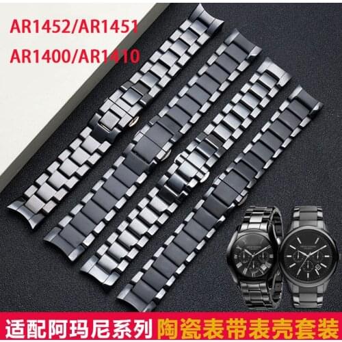 High Quality Black men Ceramic Strap black Deployment band bracelet for Armani AR1452 AR1451 AR1410 AR1400 Ceramic watchband