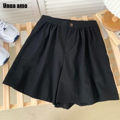 Unua amo 2021 Summer Shorts Female Korean Style Fashion Loose Wild A-line Elastic High Waist Wide Leg Casual Shorts Women