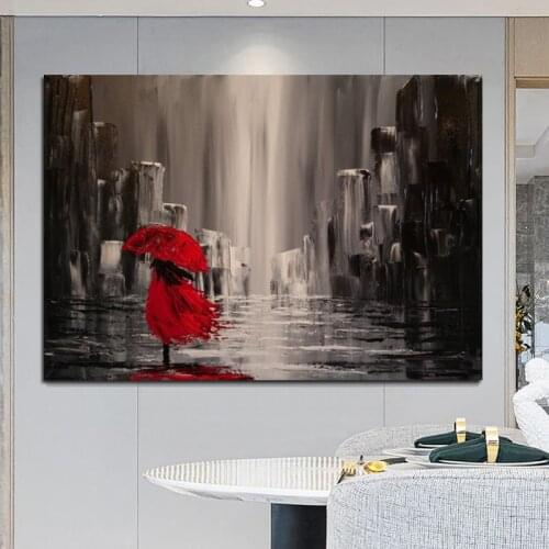 Oil Painting Printed on Canvas Painting Landscape Posters and Prints Umbrella Rain Wall Art Pictures for Living Room Home Decor