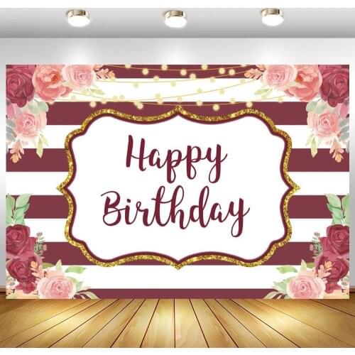 Adult Women Birthday Floral Framed Photography Backgrounds Glittler Lights Striped Dinner Table Backdrops Vinyl Decor Poster