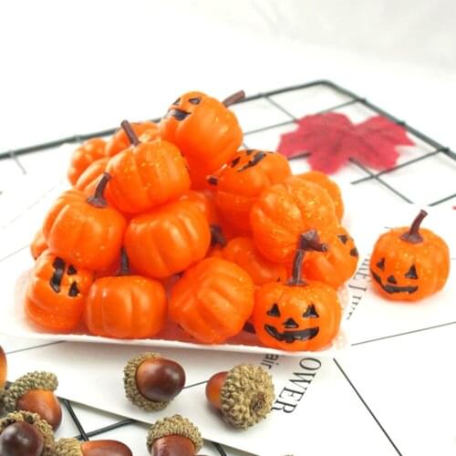 16Pcs Artificial Foam Simulated Cute Mini Pumpkins with Scary Face Festival Halloween Party Garden Table Decoration Photo Prop