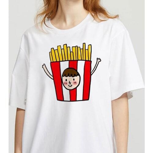 2021 New T Shirt Hamburger Fries Harajuku Ulzzang T-Shirt Femal O-neck Summer Tops 90s Girls Graphic Tee Woman Clothing