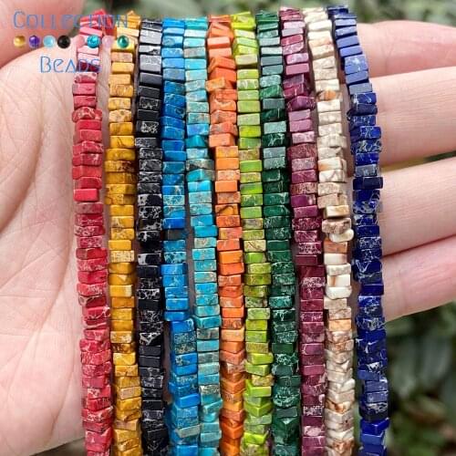 2x4x4mm Natural Stone Colorful Sea Sediment Jaspers Flat Square Spacer Beads For Jewelry Making DIY Bracelet Accessories 15