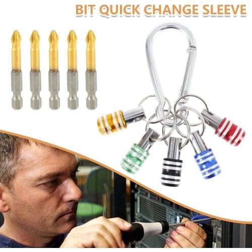 5Pcs Stainless Steel Hex Shank Electric Drill Magnetic Screwdriver Bit Holder With 1Pc Key Chain Carabiner&PH2 Screwdrivers 5Pcs