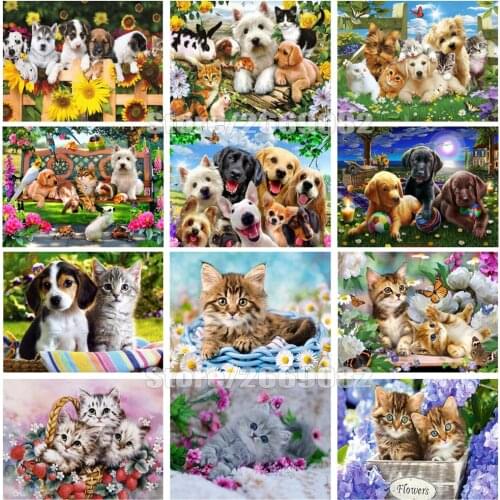 5D Daimond Painting Mosaic Animals Full Square Diamond Embroidery Rhinestones Dog And Cat DIY Needlework Home Decortion TT1909